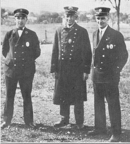 DFD Chiefs from 1926 - Left to Right:  John Bray, Ass't Chief of Minquas; John Corcoran, Ass't Chief of Alert, Martin Binder, Chief of DFD.
